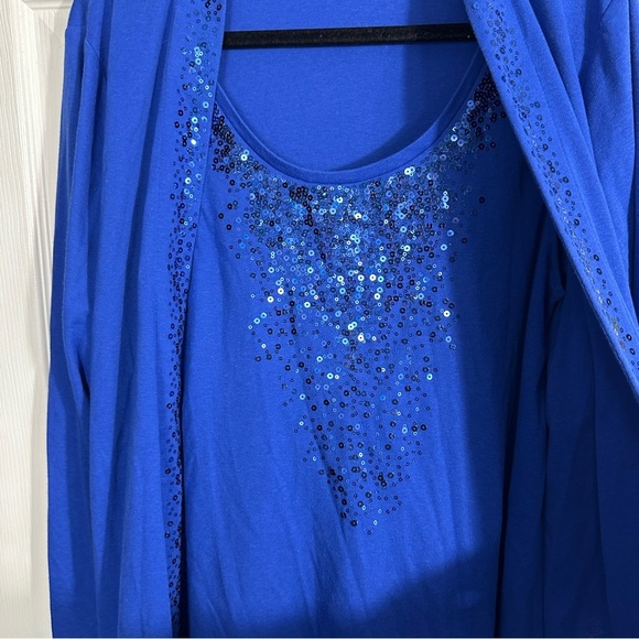 Quacker Factory XL royal blue tank w/long sleeve attached open front sweater - Picture 9 of 10